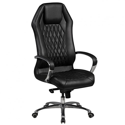 AMSTYLE Bürostuhl Monterey Echt-Leder Schwarz Schreibtischstuhl 120KG Chefsessel hohe Rückenlehne mit Kopfstütze X-XL