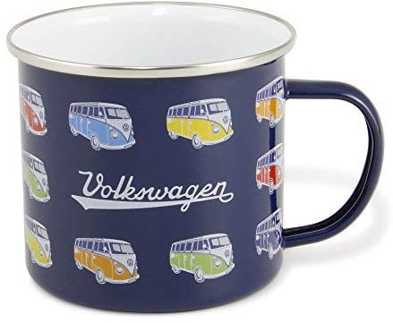 BRISA VW Collection - Volkswagen Große Emaille Kaffee-Tee-Tasse-Becher-Haferl für Camping & Outdoor T1 Bus (500 ml/Parade/Blau)