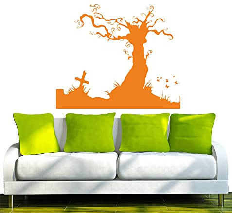 INDIGOS UG - Wandtattoo Wohnzimmer - Wandaufkleber w226 Kreuz Gothic Gotik Wandaufkleber 120x99cm, orange - Kinderzimmer Schlafzimmer Küche Badezimmer Büro