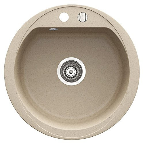 Hochwertiges Granitbecken-Spülbecken-Spüle-Farbe: beige -Modell:Bialy -Maße:520x520mm Rund-mit Überlauf Drehexenter und Sifon-Ablaufgarnitur