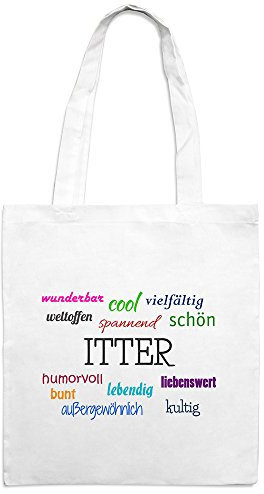 Jutebeutel mit Stadtnamen Itter - Motiv Positive Eigenschaften - Farbe weiß – Stoffbeutel, Jutesack, Hipster, Beutel