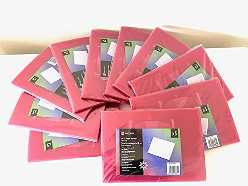50x Rexel Ice Dokumententasche mit CD Fach, A4 quer, transparent pink, mit Druckknopf, Aktenhülle, Sichthülle
