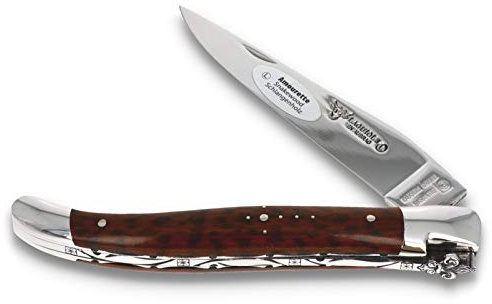 Laguiole en Aubrac 12 cm Taschenmesser französische Lilie L0212AMHY Griff Schlangenholz, Platine guillochiert, Messer Klinge Backen glänzend