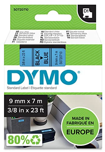 DYMO Original D1-Etikettenband | schwarz auf blau | 9 mm x 7 m | selbstklebendes Schriftband | für LabelManager-Beschriftungsgerät