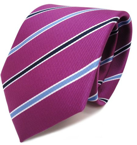 TigerTie Designer Krawatte in magenta violett blau weiss gestreift