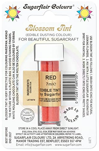 Sugarflair Blossom Tint Red Food Colouring and Dusting Powder, Matt Finish, Brush On or Mix with Rejuvenator Spirit to Create a One of A Kind Cake - 7ml