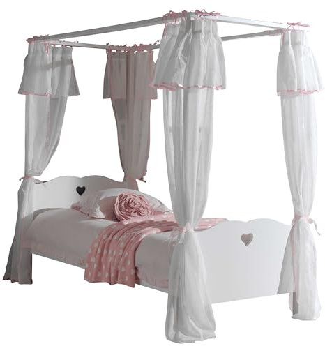 VIPACK AMCO30 Himmelbett mit Textil-Vorhang, 90 x 200 cm, weiß