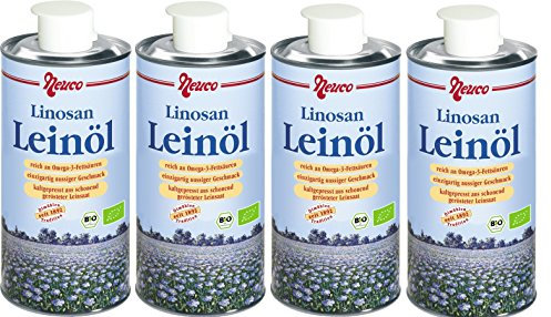 Leinöl, Bio, aus gerösteter Leinsaat schonend kaltgepresst, 4 x 500ml