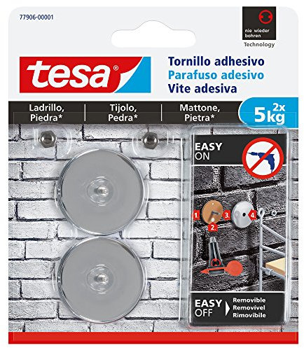 tesa 77906-00001-00 Runde Klebeschraube für Ziegel und Stein, 5 kg, Silber, 5kg, 2 Stück