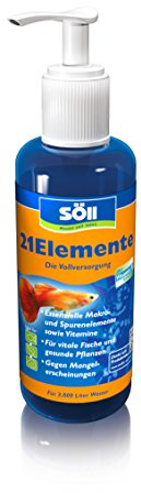 Söll 81288 21Elemente Vitalstoffe, 250 ml - Pflegemittel und Wasseraufbereiter für Aquarium, spendet Mineralien, Spurenelemente und Vitamine für gesunde Fische, Pflanzen