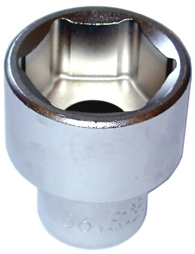 SW-Stahl 05621L Steckschlüsseleinsatz - 36 mm - 1/2 Zoll - Sechskant | Chrom-Vanadium-Stahl matt verchromt - 51 mm lang - für Mercedes, BMW, VW & MAN - passend für Ölfilterkartuschen & Filter