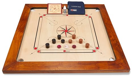 Übergames Carrom Turnier Set, 12kgs. 12mm Mango-Spielfläche aus hochwertigem ECO-Hartholz. Karrom Indoor spiel.