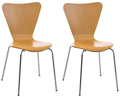 CLP 2X Konferenzstuhl Calisto Mit Holzsitz Und Stabilem Metallgestell I 2X Platzsparender Stapelstuhl, Farbe:Natur