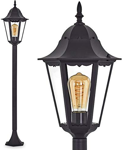 HOFSTEIN Lampe d'extérieur Hongkong, lampadaire en look antique, fonte d'aluminium en noir mat avec verre clair, lampe d'allée 120 cm, lampe de jardin rétro/vintage, douille E27, IP44, sans ampoules