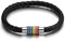 Flongo LGBT Lederarmband Leder Armband Armreifen Manschette Seil Schwarz Regenbogen Streifen Gay Pride Schwul Homosexual Homosexuell Magnet Schließe für Männer Frauen