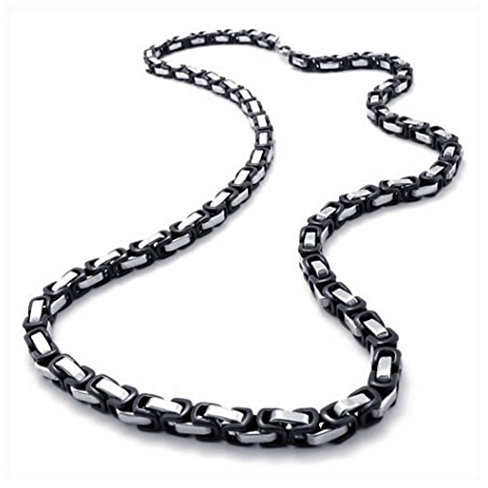 KONOV Schmuck Herren-Kette, Edelstahl Halskette, Schwarz Silber, Breite 5mm, Länge 55cm