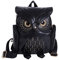 YUHUAWYH Damen PU Leder Rucksack Mädchen Freizeit Cartoon Eule Daypack Tasche (Schwarz)