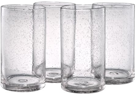 Artland 17oz Highball Tumbler, Set of 4 | Iris Seeded Design, Clear | Drinking Glass for Parties and Everyday Use - Mojito, Whiskey, Cocktail | Glassware & Kitchenware Essentials