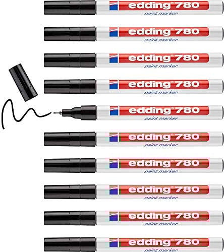 edding 780 Lackmarker - schwarz - 10 Stifte - Rundspitze 0,8 mm - Lackstift zur Markierung und Beschriftung von Metall, Glas, Stein oder Kunststoff - hitzebeständig, permanent, wischfest