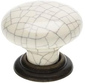 SIRO Vintage Möbelknopf Rund SP65 Keramik Beige Craquelé Unterlage Metall Messing Antik Ø 34 mm 1 Stück SP65-34PC6ZN10