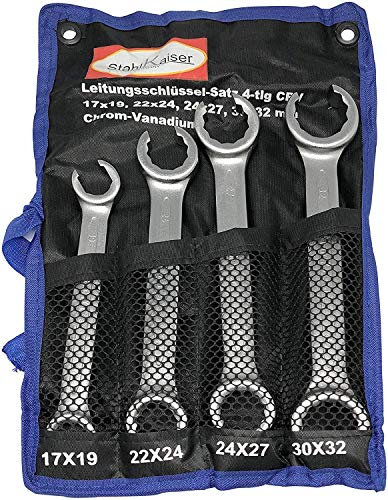 Extra Große 4 tlg Set offene Ringschlüssel Hydraulik-Rohr-Leitungsschlüssel Doppel-Ringschlüssel-Satz 17 bis 32 mm Bremsleitung Bremsen Hydraulik LKW Traktor