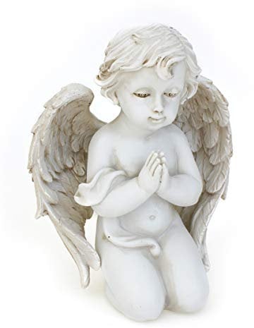 TEMPELWELT® Figurine d'Ange Décorative Funéraire Priant 14 cm - en Polystone Vieux Blanc, Antique - Décoration Tombe, Deuil - Enfant Pierre Tombale