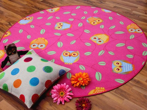 Snapstyle Kinder Spielteppich Eule Lila Pink Rosa Rund in 7 Größen