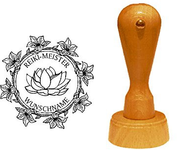 Stempel Holzstempel Adressstempel « REIKI LOTUSBLÜTE » Durchmesser ca. Ø 40 mm - mit persönlicher Adresse und Motiv - Qi Lebensenergie Chi Japan Asien Lotus