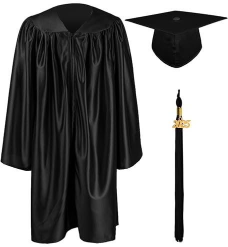 GraduationMall Kinder Akademischer Abschluss Talar mit Doktorhut und Quaste 2025 Für Vorschule Abschlussfeier Schwarz 33(123-130cm)