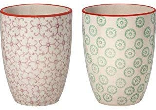 Bloomingville Tasses sans Anse Emma - Tasses à thé Tasse à café pour Le Bureau et la Maison, Cadeau sain Ø 8,5 x H 10,5 cm, Lavande Vert, Céramique, Lot de 2, Capacité 300 ML
