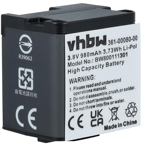 vhbw Akku kompatibel mit Garmin Virb X | X compact, XE Videokamera Camcorder (980 mAh, 3,8 V, Li-Polymer)