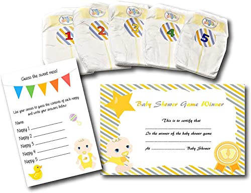 Rainbow Sensation Dirty Nappy Baby Shower Game 10 20 30 Players Girl Boy Neutral Game Prize (40 Players, Yellow - Neutral)