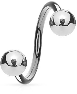 Piercingfaktor Piercings Lippenpiercing Lippe Schmuck Piercing Edelstahl Spirale mit Doppel Kugel - Silber / 1,6mm x 12mm x 5mm