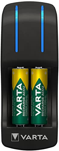 VARTA Chargeur de Piles, chargeur pour piles rechargeables, charge 2 ou 4 AA/AAA simultanément, Pocket Charger, forme compacte, non équipé