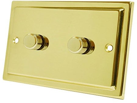 Victorian Polished Brass 2 Gang Dimmer 1000W - 10 Amp Double 2-Gang 2 Way 1000W Light Dimmer Switch
