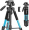 ZOMEI Q111 - Treppiede per fotocamera, in lega di alluminio, con testa girevole a 3 vie, piastra a sgancio rapido, supporto per cellulare e custodia, 47-140 cm (blu)