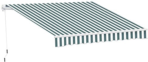 Outsunny 2.5m x 2m Retractable Awning, DIY Garden Awning Canopy, Anti-UV Sun Shade Shelter with Aluminium Frame and Crank Handle, Green and White