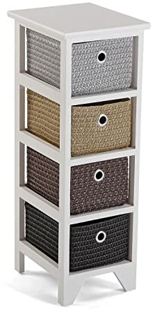 Versa Lingbo Mueble para el Baño Auxiliar, Cajonera con 4 cajones para organizar, Almacenaje Moderno y Divertido, Medidas (Al x L x An) 72 x 30 x 25 cm, Madera y Plástico, Color Blanco