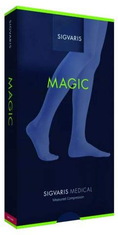 Sigvaris Kompressionsstrümpfe Sigvaris Magic 2 AG Schenkelstrümpfe short SensiNova Haftrand offene Fussspitze marine medium