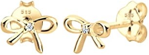 Elli DIAMONDS Ohrringe Damen Ohrstecker Schleife Klassisch Elegant mit Diamant in 585 Gelbgold