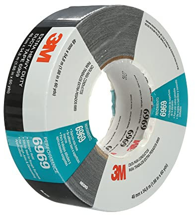 3M Extra Heavy Duty Duct Tape 6969 Black, 48 mm x 54.8 m 10.7 mil, Conveniently Packaged (Pack of 1) by 3M