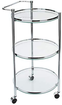 Organize It All Rolling Servierwagen aus Glas, 3 Ebenen, rund, silberfarben (Modell: 62943W)