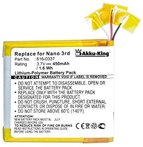Akku-King Akku kompatibel mit Apple 616-0337 616-0311 616-0333 - Li-Polymer 450mAh - für IPOD Nano 3. Generation 4GB, 8GB, 616-0334