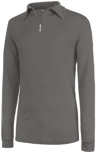 Brandsseller Shirt Herren Langarm 52 mit Reißverschluss Baumwolle/Viskose atmungsaktiv Ski Fahrrad Sport – Grau