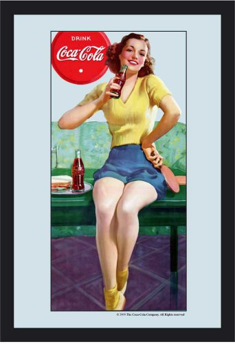 empireposter Coca Cola Pin Up - Bedruckter Spiegel mit Kunststoff Rahmen in Holzoptik, Kult-Spiegel - Grösse 20x30 cm
