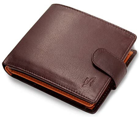 STARHIDE Genuine Leather RFID Blocking Wallet for Men – Slim Bifold with Coin Pocket, Clear ID Window, 8 Card Slots – Elegant Gift Boxed Accessory (Brown & Tan)