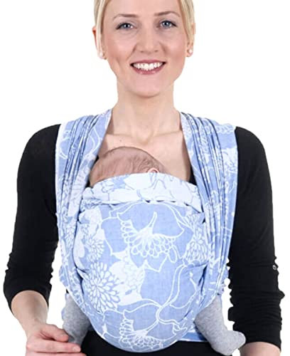 Hoppediz Tragetuch Baby Neugeboren ab Geburt, Baumwolle Leinen Mix, Florenz blau 4,60 m