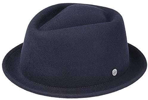 LIERYS Blank Pork Pie Damen/Herren - Filzhut wasserabweisend - Porkpie knautschbar - Hut aus Wollfilz - Wollfilzhut Sommer/Winter blau M (56-57 cm)