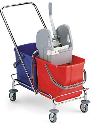 TTS 00006021 Roll Carrello Cromato, Capacità 30 Litri, Completo di Strizzatore a Ganasce, con Maniglia Reversibile