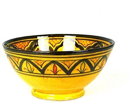 Orientalische marokkanische Keramikschale Keramik Obst Salat Reis Schale Schüssel Deko groß Color Gelb